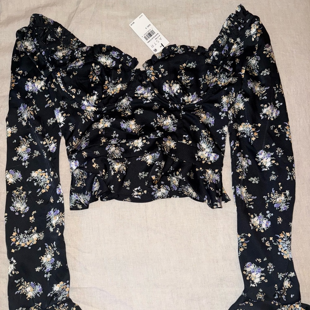 Astr Black Floral Blouse